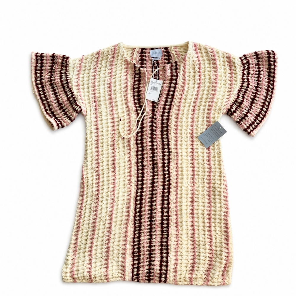 Saylor Allirra Open Stitch Knit Shift Minidress PINK S Coverup Dress Nwt